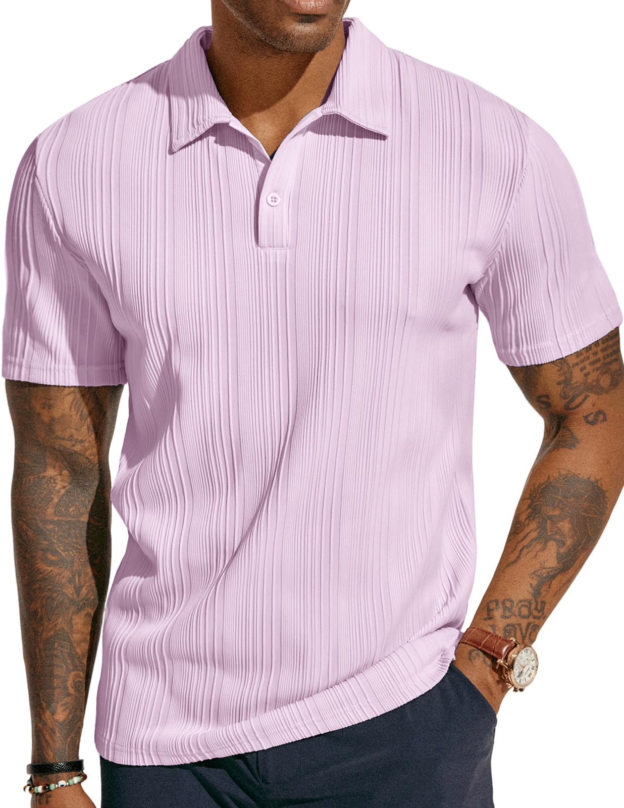 PJ PAUL JONES Mens Textured Knit Polo Shirts Regular Fit Stretchy Golf Shirts